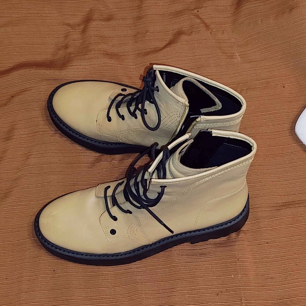 Franco Sarto Cream Ankle Boots with Black Laces